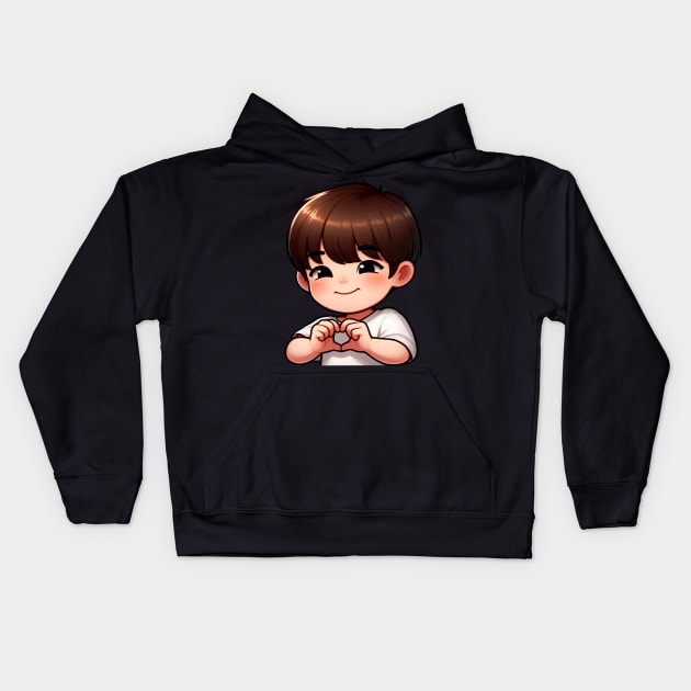 Cool Guy Korean Finger Hearts Kpop Kids Hoodie by Plushism